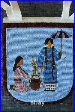 Native American Beaded Pictorial Bag with Flap & Inside Pocket