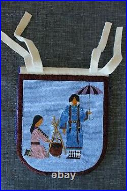 Native American Beaded Pictorial Bag with Flap & Inside Pocket