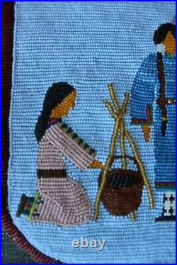 Native American Beaded Pictorial Bag with Flap & Inside Pocket