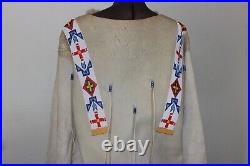 Native American Beaded tunic shirt fringed Buckskin Suede fur Hide thunderbird