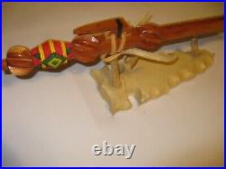 Native American Birdhead Flute with Arrowhead shaped Stand Deer Antler Holder