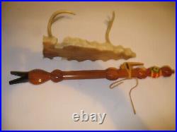 Native American Birdhead Flute with Arrowhead shaped Stand Deer Antler Holder