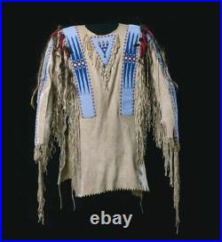 Native American Buckskin Buffalo Beaded Fringes Powwow Regalia War Shirt NLS66