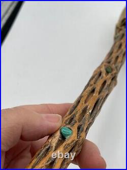 Native American Ceremonial Buffalo Nickle Turquoise Wood Leather Tool