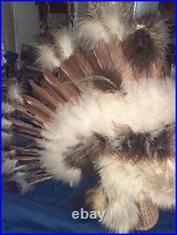 Native American Chief Headress With Feathers And Fur