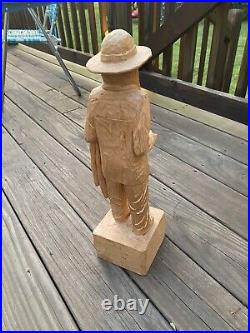 Native American Chief Sitting Bull With Hat Wooden Carved Statue Folk Art 20