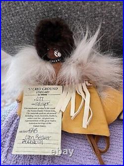 Native American Doll, Sacred Ground Statuary by Visions doll withHanger real fur