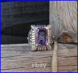 Native American Emerald Cut Amethyst Sterling Silver Women's Ring Size 10