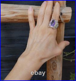 Native American Emerald Cut Amethyst Sterling Silver Women's Ring Size 10