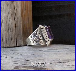 Native American Emerald Cut Amethyst Sterling Silver Women's Ring Size 10