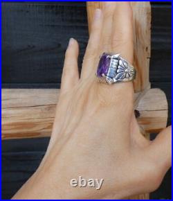 Native American Emerald Cut Amethyst Sterling Silver Women's Ring Size 10