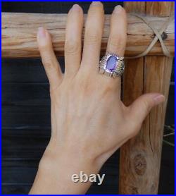 Native American Emerald Cut Amethyst Sterling Silver Women's Ring Size 10