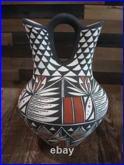 Native American Fine Line Hand Painted Wedding Vase by M. Lukee