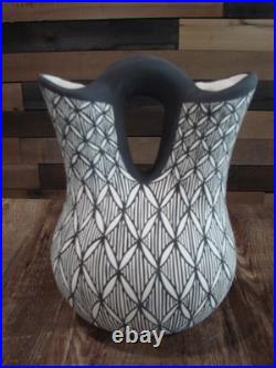 Native American Fine Line Hand Painted Wedding Vase by M. Lukee