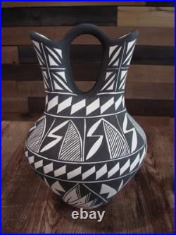 Native American Fine Line Hand Painted Wedding Vase by M. Lukee
