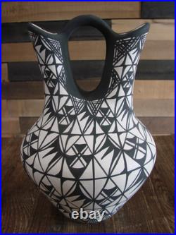 Native American Fine Line Hand Painted Wedding Vase by M. Lukee