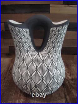 Native American Fine Line Hand Painted Wedding Vase by M. Lukee