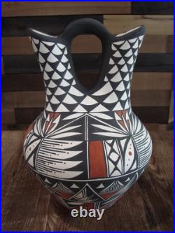 Native American Fine Line Hand Painted Wedding Vase by M. Lukee