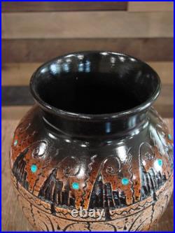 Native American Hand Etched Pottery Signed Dewayne Eskeets