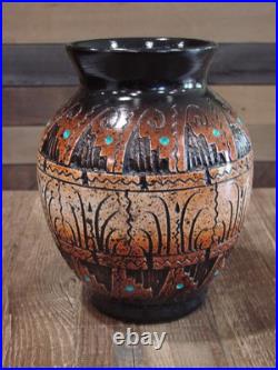 Native American Hand Etched Pottery Signed Dewayne Eskeets