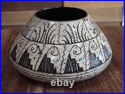 Native American Hand Etched Pottery Signed by Dewayne & Eskeets