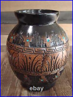 Native American Hand Etched Pottery Signed by Dewayne & Eskeets