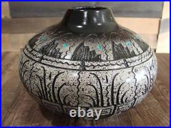 Native American Hand Etched Pottery Signed by Dewayne & Eskeets
