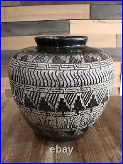 Native American Hand Etched Pottery Signed by Dewayne & Eskeets