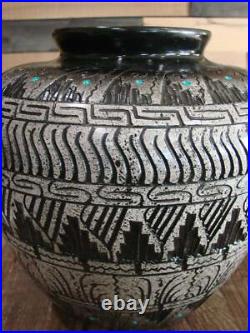 Native American Hand Etched Pottery Signed by Dewayne & Eskeets