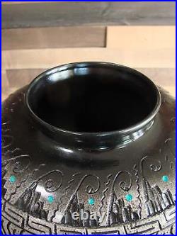 Native American Hand Etched Pottery Signed by Dewayne & Eskeets
