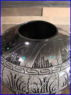 Native American Hand Etched Pottery Signed by Dewayne & Eskeets