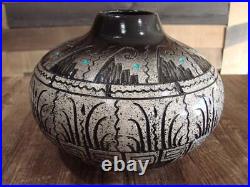 Native American Hand Etched Pottery Signed by Dewayne & Eskeets