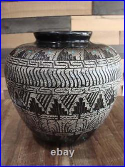 Native American Hand Etched Pottery Signed by Dewayne & Eskeets