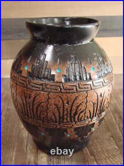 Native American Hand Etched Pottery Signed by Dewayne & Eskeets