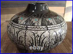 Native American Hand Etched Pottery Signed by Dewayne & Eskeets