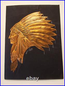 Native American Head on Plaque Copper Relief Vintage Brass Wall Art Handmade