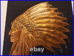 Native American Head on Plaque Copper Relief Vintage Brass Wall Art Handmade