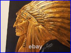 Native American Head on Plaque Copper Relief Vintage Brass Wall Art Handmade