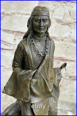 Native American Indian Art Chief Deer Warrior Bronze Marble Statue Figure Deal