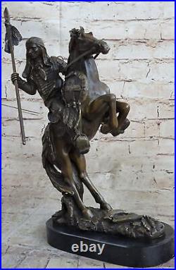 Native American Indian Art Chief Horse Warrior Bronze Marble Statue Sculpture