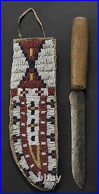 Native American Indian Beaded Knife Cover Sioux Suede Leather Knife Sheath