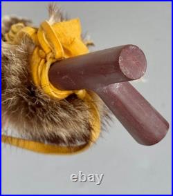 Native American Indian Beaded Smoking Catlinite T Pipe Fur Hide Hawk Feathers