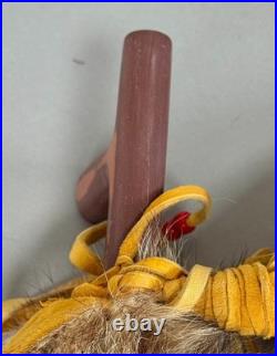 Native American Indian Beaded Smoking Catlinite T Pipe Fur Hide Hawk Feathers