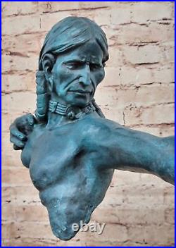 Native American Indian Bow Archer Abstract Bronze Statue Sculpture Blue Green