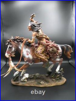 Native American Indian Brave On Horse (War) Hand-Painted Resin Statue 16 Tall