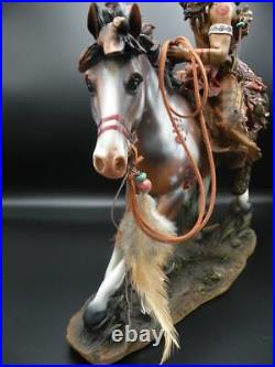 Native American Indian Brave On Horse (War) Hand-Painted Resin Statue 16 Tall