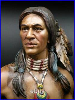Native American Indian Brave with Spear Hand-Painted Resin Statue 23 x 8 x 6 New