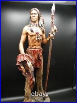 Native American Indian Brave with Spear Hand-Painted Resin Statue 23 x 8 x 6 New