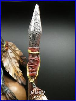 Native American Indian Brave with Spear Hand-Painted Resin Statue 23 x 8 x 6 New