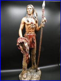 Native American Indian Brave with Spear Hand-Painted Resin Statue 23 x 8 x 6 New